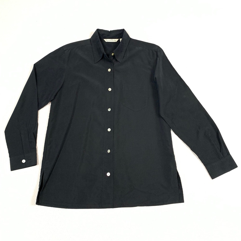 French Laundry Womens S Black Button Down Long Sleeve Rayon Shirt Top Blouse